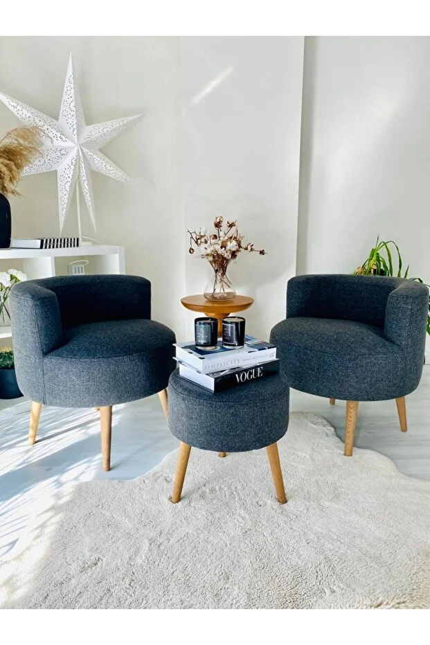 Çay Seti Ikili Koltuk Berjer Ve Puf Takımı (salon, Balkon, Ofis) 3 Lü Takım